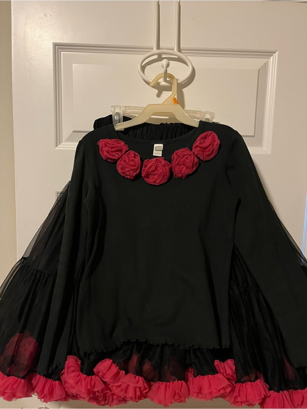 Black & Hot Pink Girls' Dance Costume Dress with Rose Accents